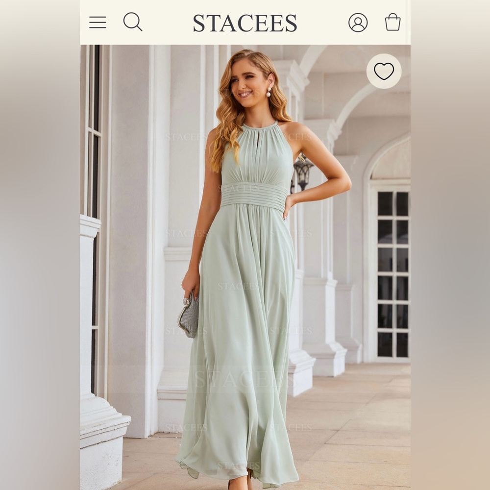 NWT A-line Floor-Length Halter Chiffon Bridesmaid Dress Dusty Sage Romantic